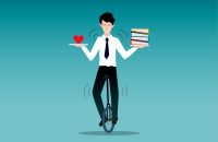 Man balancing love and work