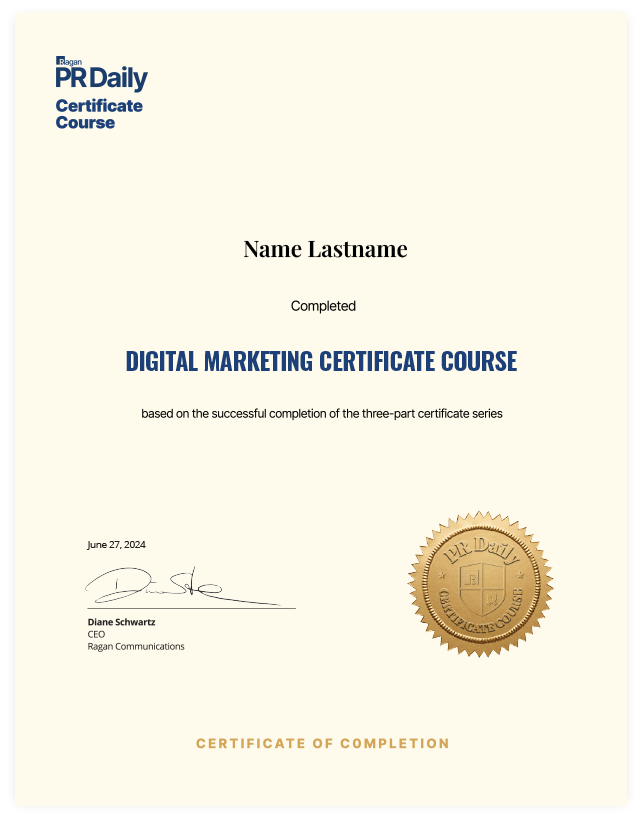 Digital Marketing Certificate Course Certificate